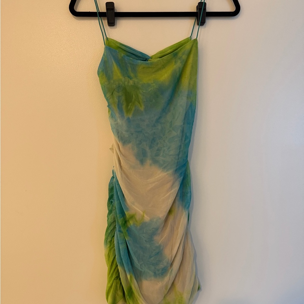 Blue Blush Vibrant Blue and Green Mini Dress